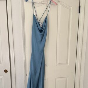 Hello Molly Dusty Blue Backless Satin Slip Dress